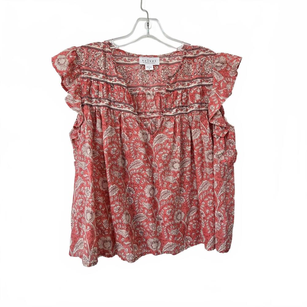 Velvet by Graham & Spencer Floral Ruffle Top - Size S